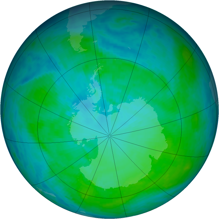 Antarctic ozone map for 14 January 1991